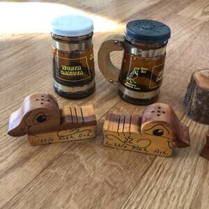 Lot of Vintage Salt and Pepper Shakers Matching Wood 1940s